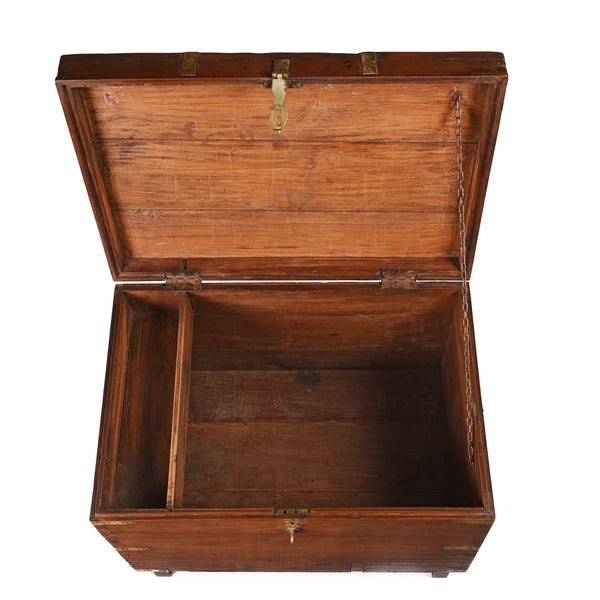 Brass Bound Teak Military Chest From Rajasthan -19th Century