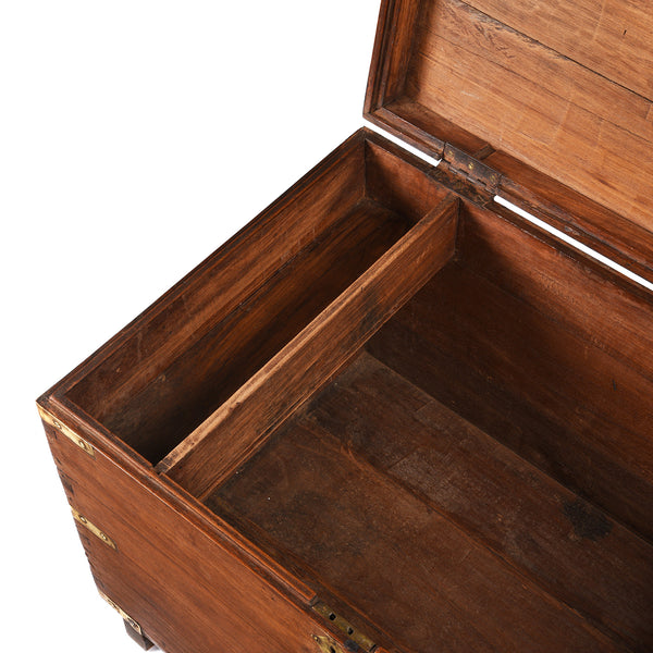 Brass Bound Teak Military Chest From Rajasthan -19th Century