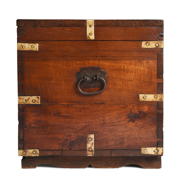 Brass Bound Teak Military Chest From Rajasthan -19th Century