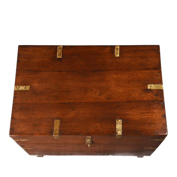 Brass Bound Teak Military Chest From Rajasthan -19th Century