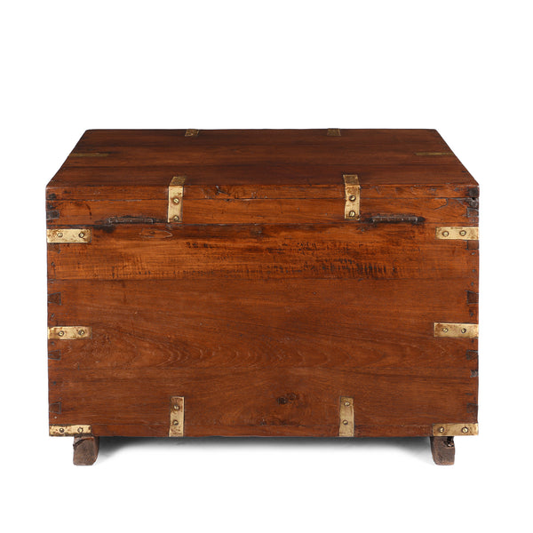 Brass Bound Teak Military Chest From Rajasthan -19th Century
