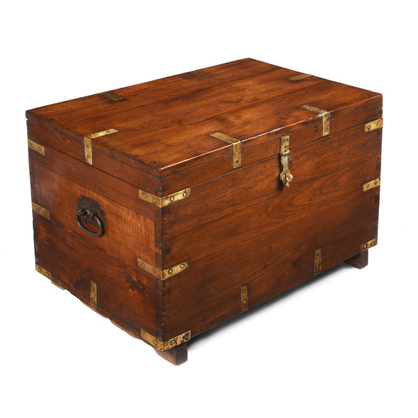 Brass Bound Teak Military Chest From Rajasthan -19th Century