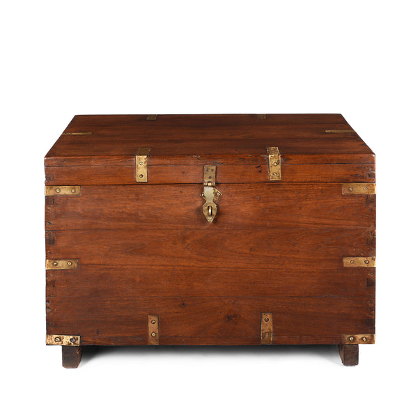 Brass Bound Teak Military Chest From Rajasthan -19th Century