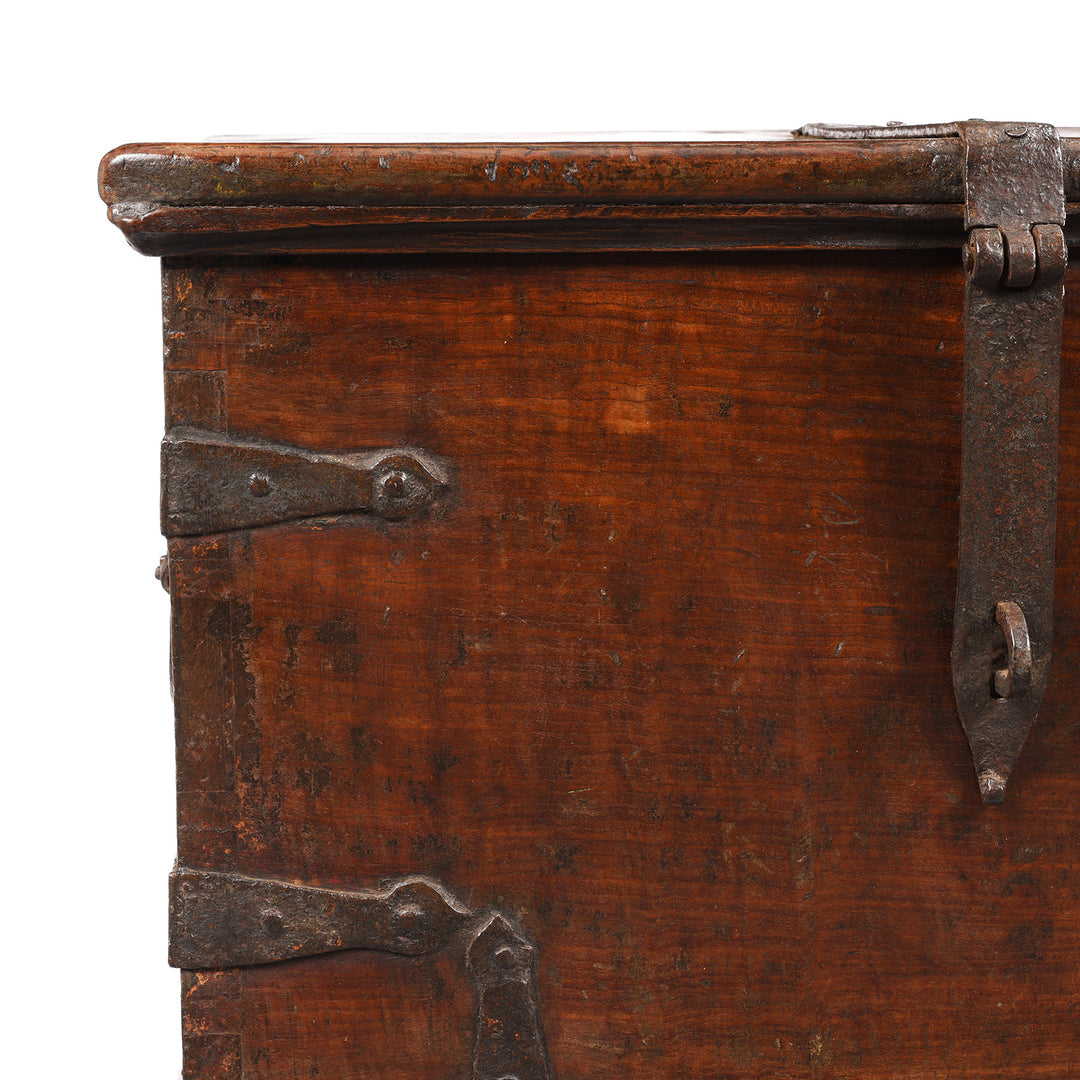 Corner Detail From Iron Bound Indian Teak Chest From Gujarat - 19thC | Indigo Antiques