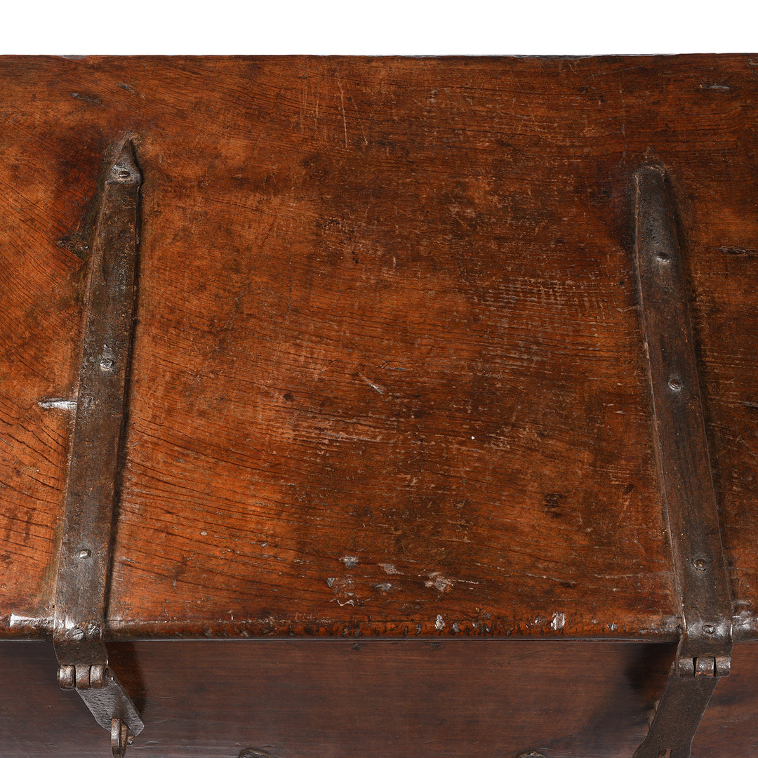 Top Down Detail From Iron Bound Indian Teak Chest From Gujarat - 19thC | Indigo Antiques