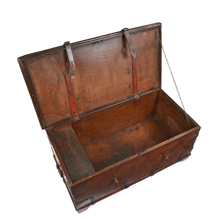 Open Lid View Of Iron Bound Indian Teak Chest From Gujarat - 19thC | Indigo Antiques