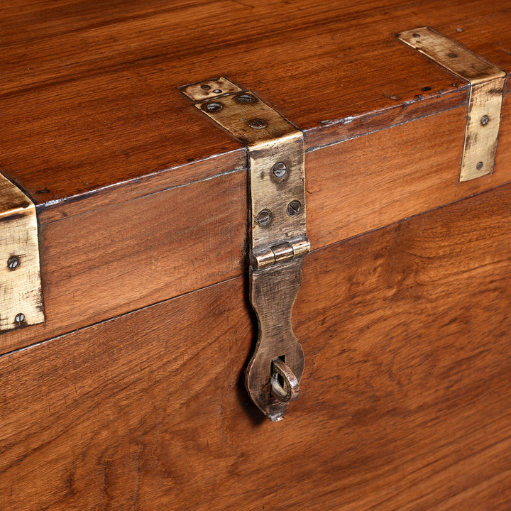 Latch Detail Of Brass Bound Teak Indian Military Chest From Rajasthan -19thC | INDIGO ANTIQUES