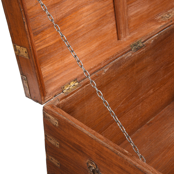 Brass Bound Teak Indian Military Chest From Rajasthan -19thC