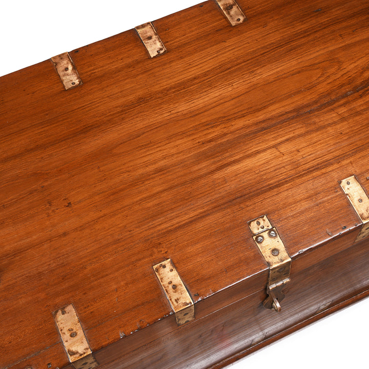Surface Top Detail From Brass Bound Teak Indian Military Chest From Rajasthan -19thC | INDIGO ANTIQUES