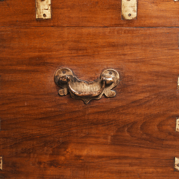 Brass Bound Teak Indian Military Chest From Rajasthan -19thC