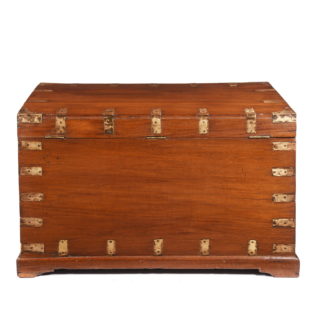 Reverse Of Brass Bound Teak Indian Military Chest From Rajasthan -19thC | INDIGO ANTIQUES