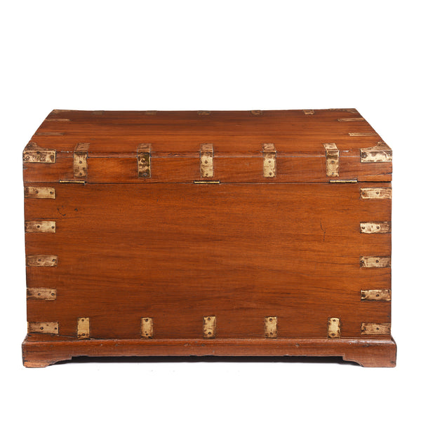 Brass Bound Teak Indian Military Chest From Rajasthan -19thC