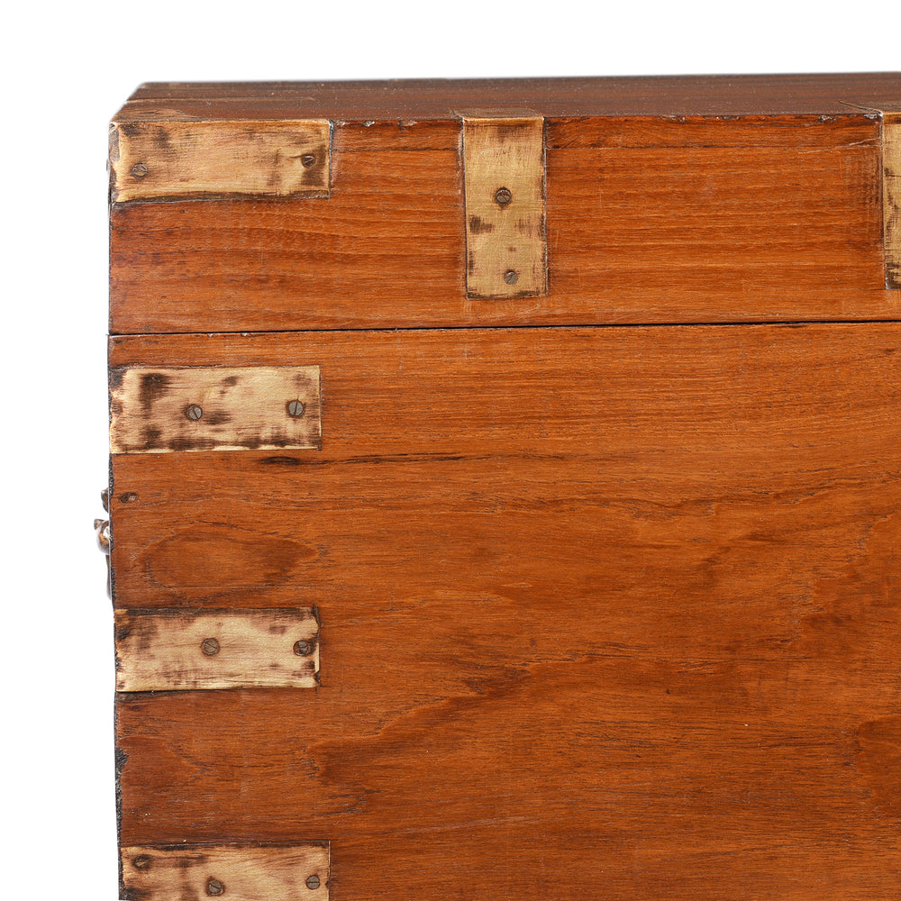 Corner Detail From Brass Bound Teak Indian Military Chest From Rajasthan -19thC | INDIGO ANTIQUES