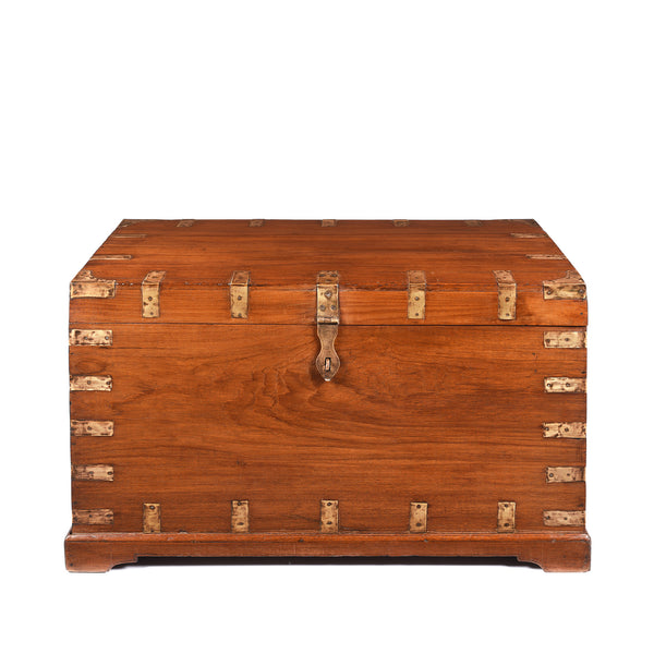 Brass Bound Teak Indian Military Chest From Rajasthan -19thC