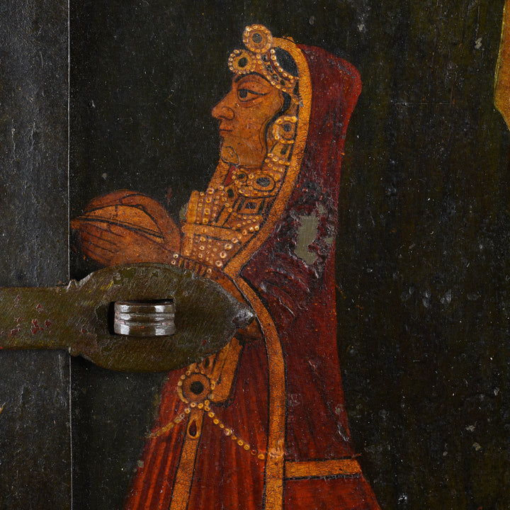 Detail From Antique Painted Indian Window Shutter From Bikaner - 19th Century | Indigo Antiques