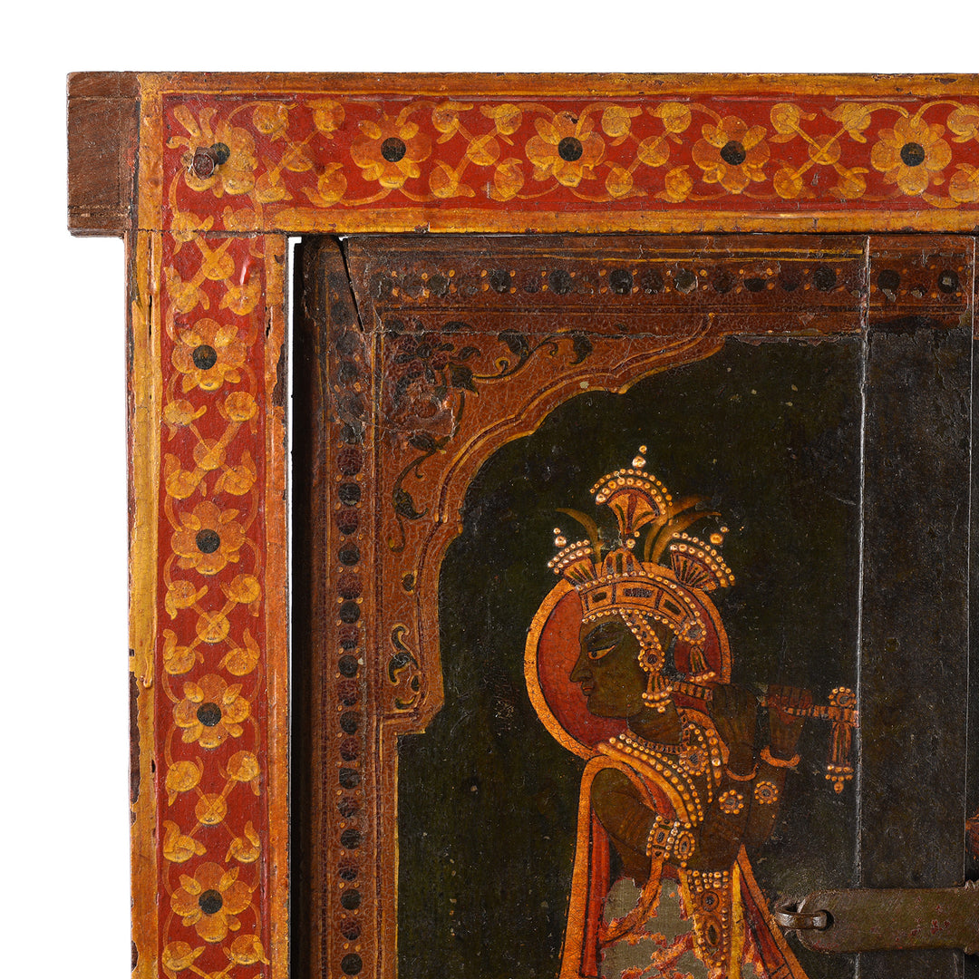 Corner Detail From Antique Painted Indian Window Shutter From Bikaner - 19th Century | Indigo Antiques