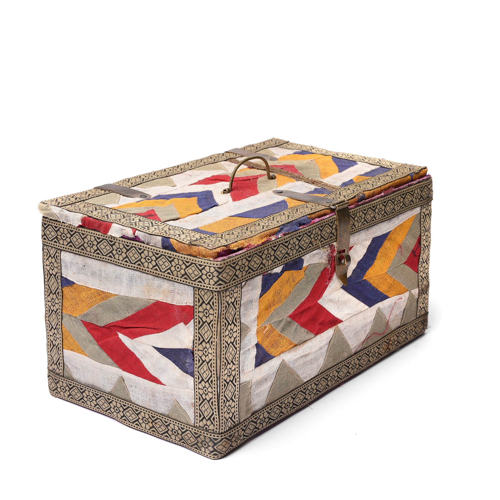 Angled View Of Antique Vintage Textile Box From Rajasthan - Ca 1950 | Indigo Antiques