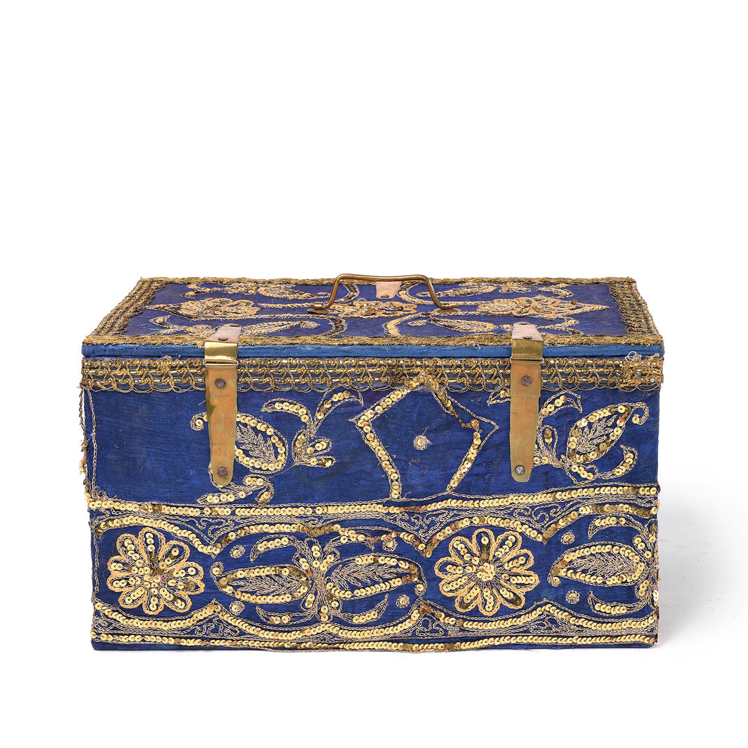 Reverse Of Vintage Blue Textile Box From Rajasthan - Ca 1950 | Indigo Antiques