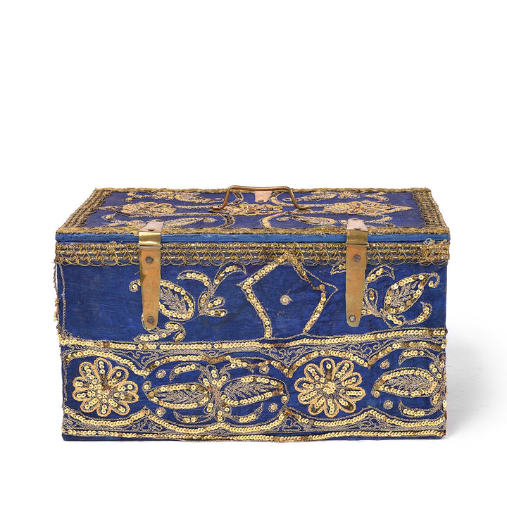 Reverse Of Vintage Blue Textile Box From Rajasthan - Ca 1950 | Indigo Antiques