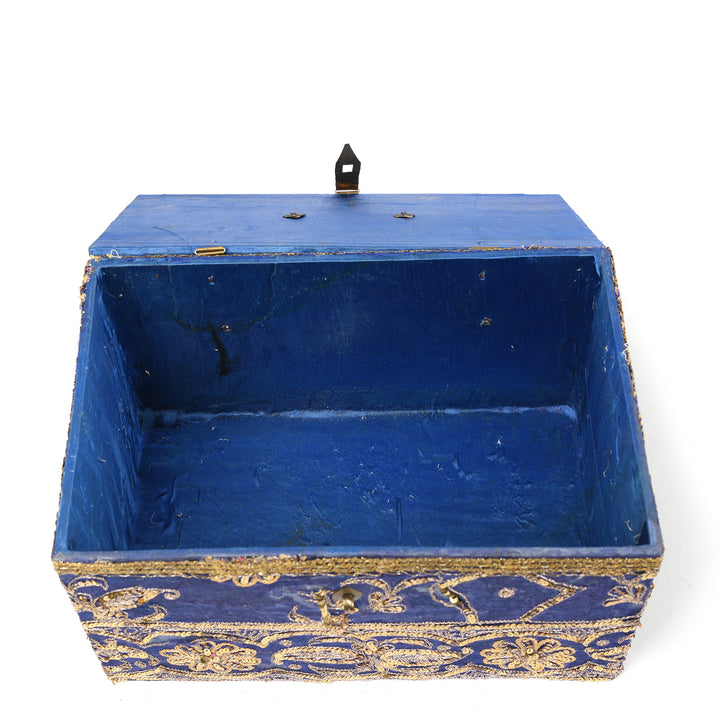 Interior Of Vintage Blue Textile Box From Rajasthan - Ca 1950 | Indigo Antiques
