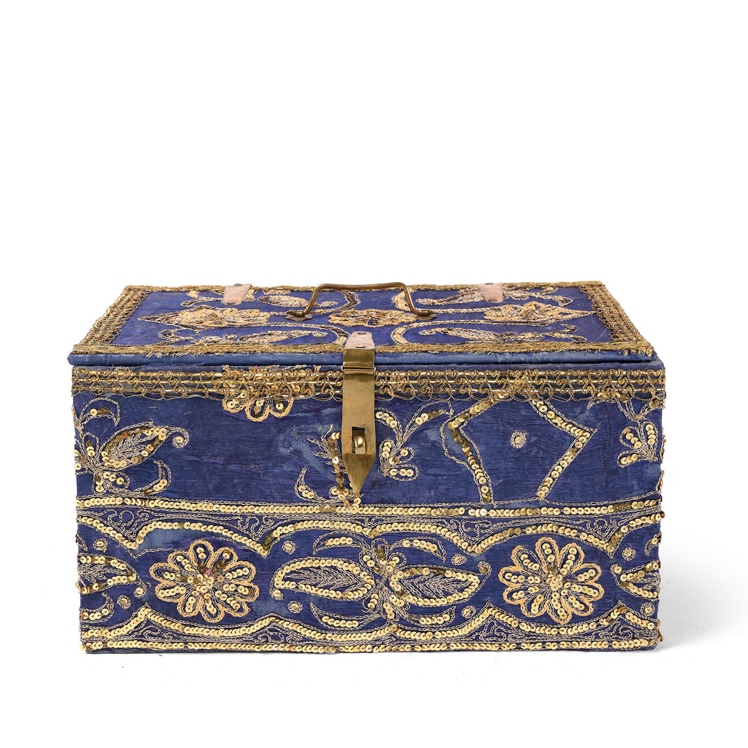 Vintage Blue Textile Box From Rajasthan - Ca 1950 | Indigo Antiques