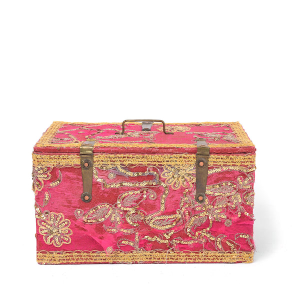 Vintage Pink Textile Box From Rajasthan