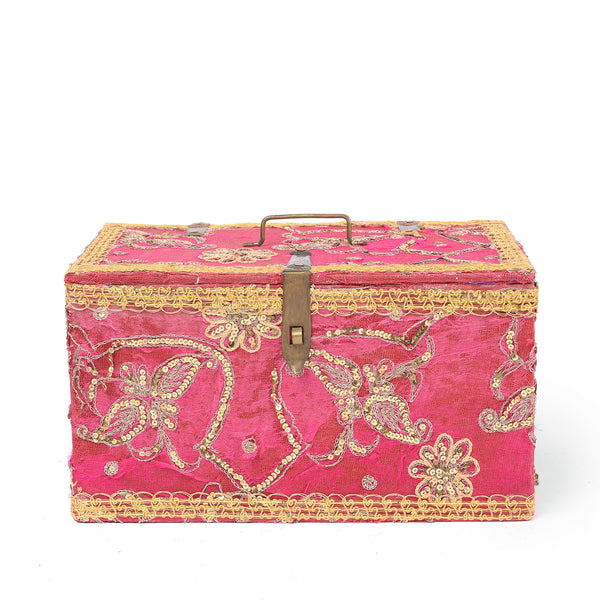 Vintage Pink Textile Box From Rajasthan