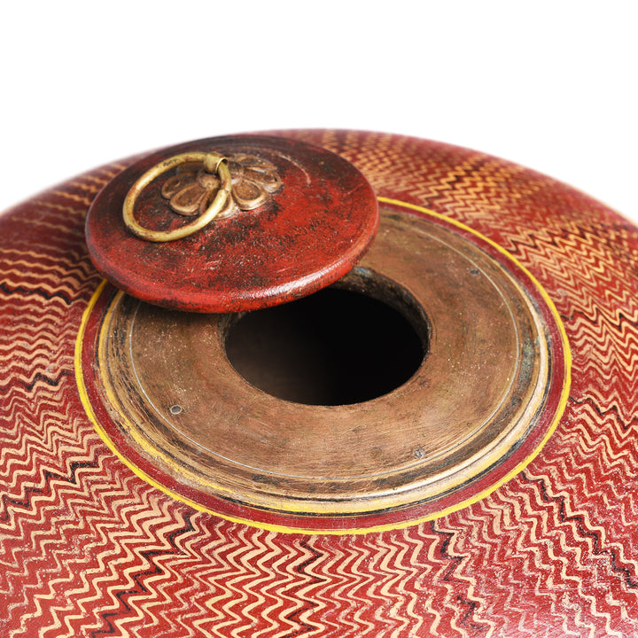 Lid Off Detail From Lacquer Tobacco Pot From Rajasthan - Ca 1920 | Indigo Antiques