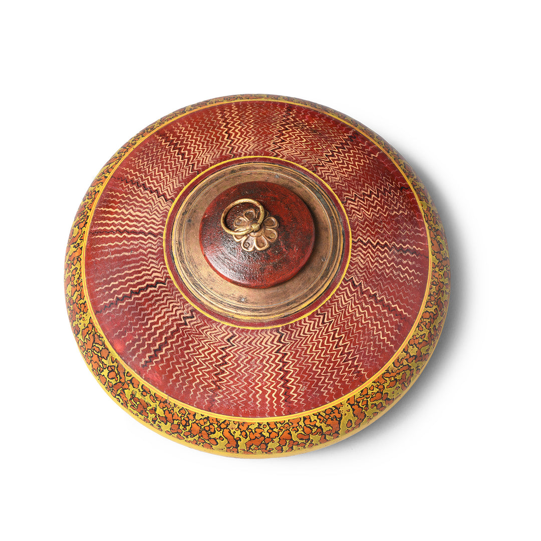 Top Down View Of Lacquer Tobacco Pot From Rajasthan - Ca 1920 | Indigo Antiques