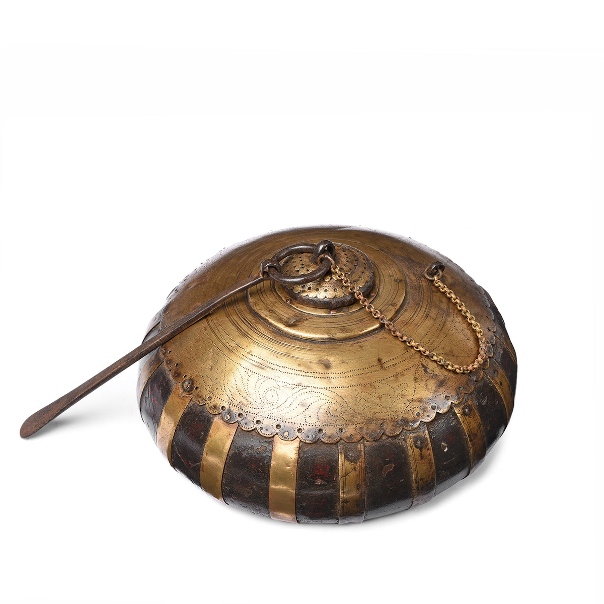 Brass & Teak Indian Tobacco Pot From Rajasthan - 19thC | Indigo Antiques