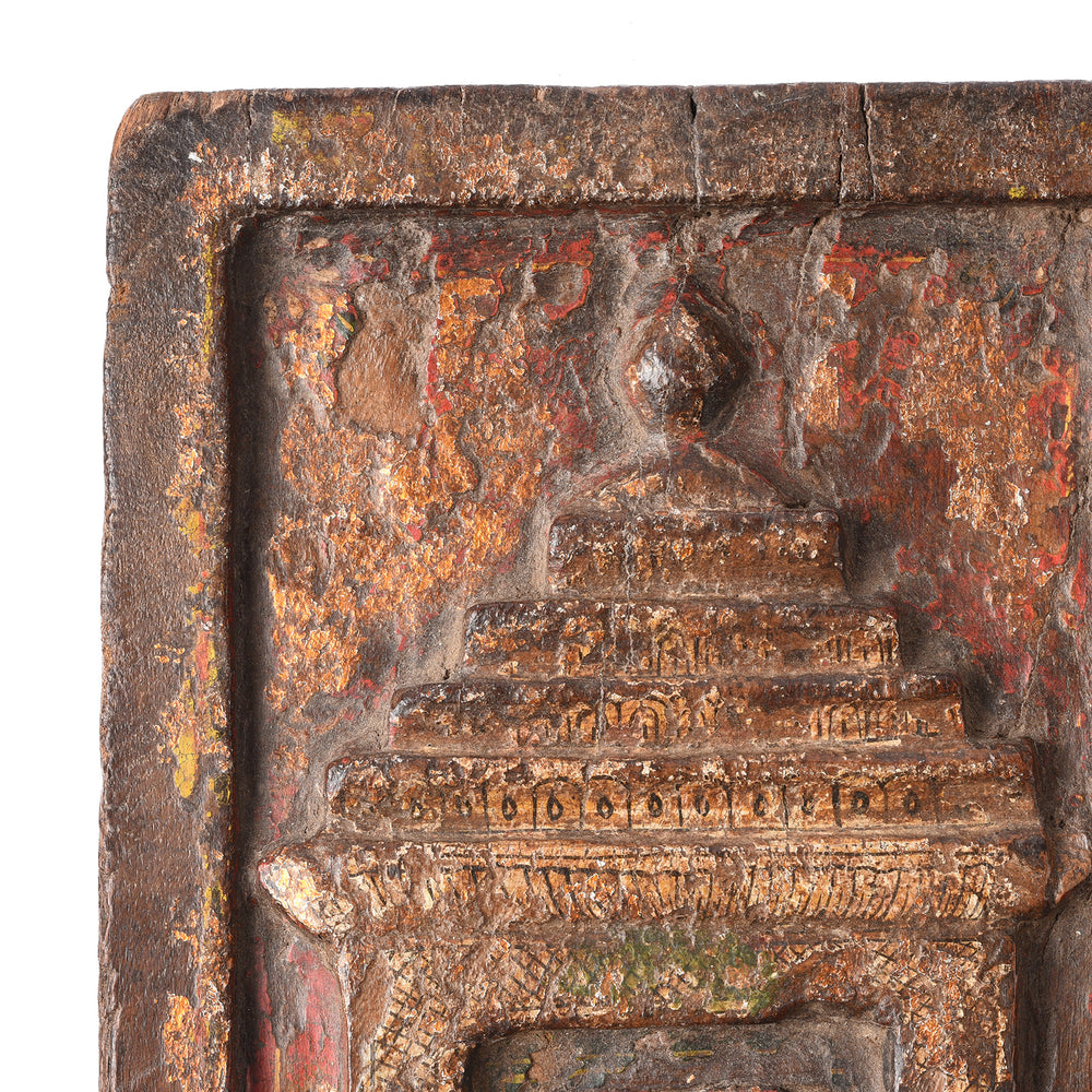 Corner Detail From Antique Carved Teak Votive Panel From Andra Pradesh - 80-120 Yrs Old | Indigo Antiques
