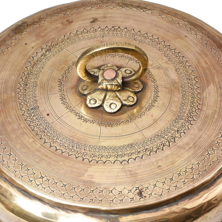 Carving Detail From Brass Indian Chapati Box - Ca 1900 | Indigo Antiques