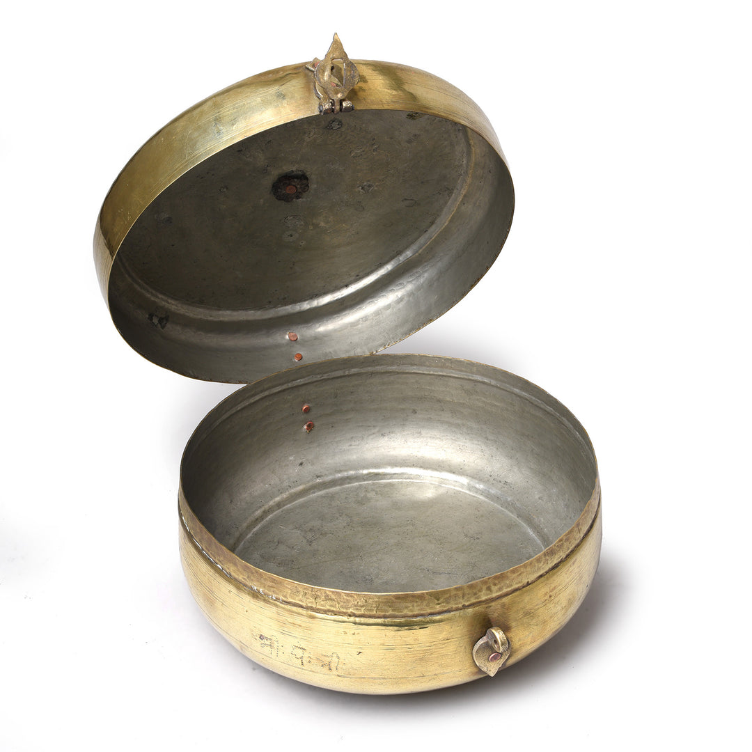 Open Lid VIew Of Brass Indian Chapati Box - Ca 1900 | INDIGO ANTIQUES