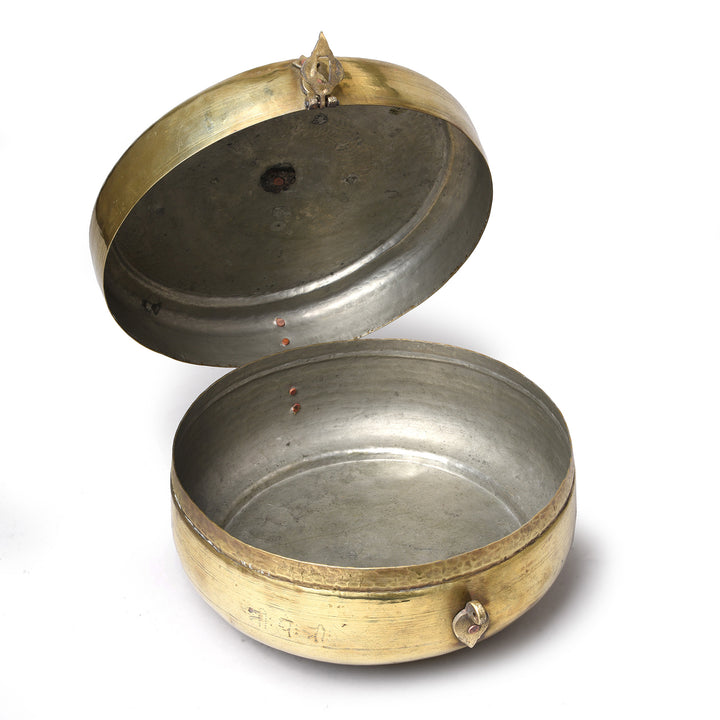 Open Lid VIew Of Brass Indian Chapati Box - Ca 1900 | INDIGO ANTIQUES