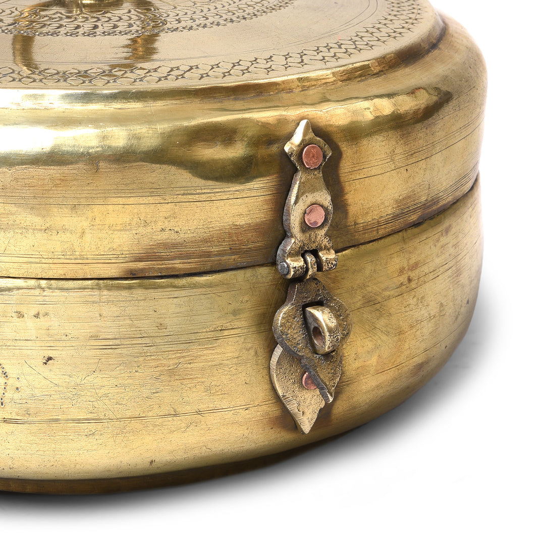 Latch Detail From Brass Indian Chapati Box - Ca 1900 | INDIGO ANTIQUES