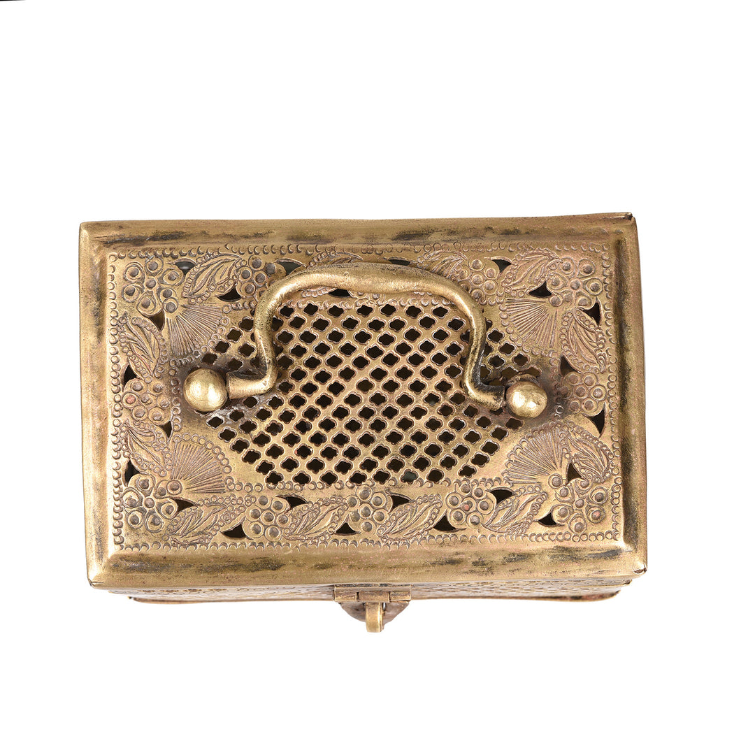 Top down View Of Brass Jali Work Paan Box From India - Early 20thC | Indigo Antiques