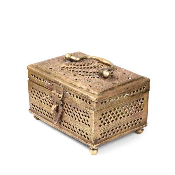 Brass Jali Work Paan Storage Box From India - Early 20thC