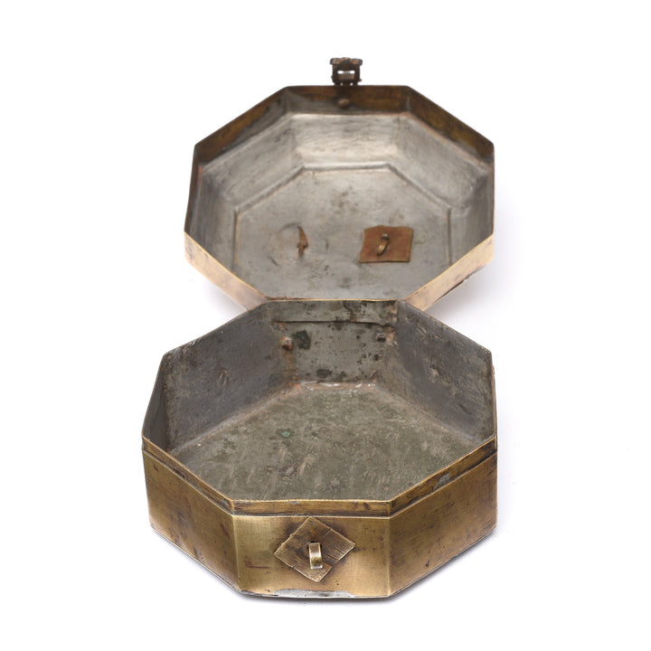 Interior Of Antique Indian Brass Paan Box From Rajasthan - Early 20thC | Indigo Antiques