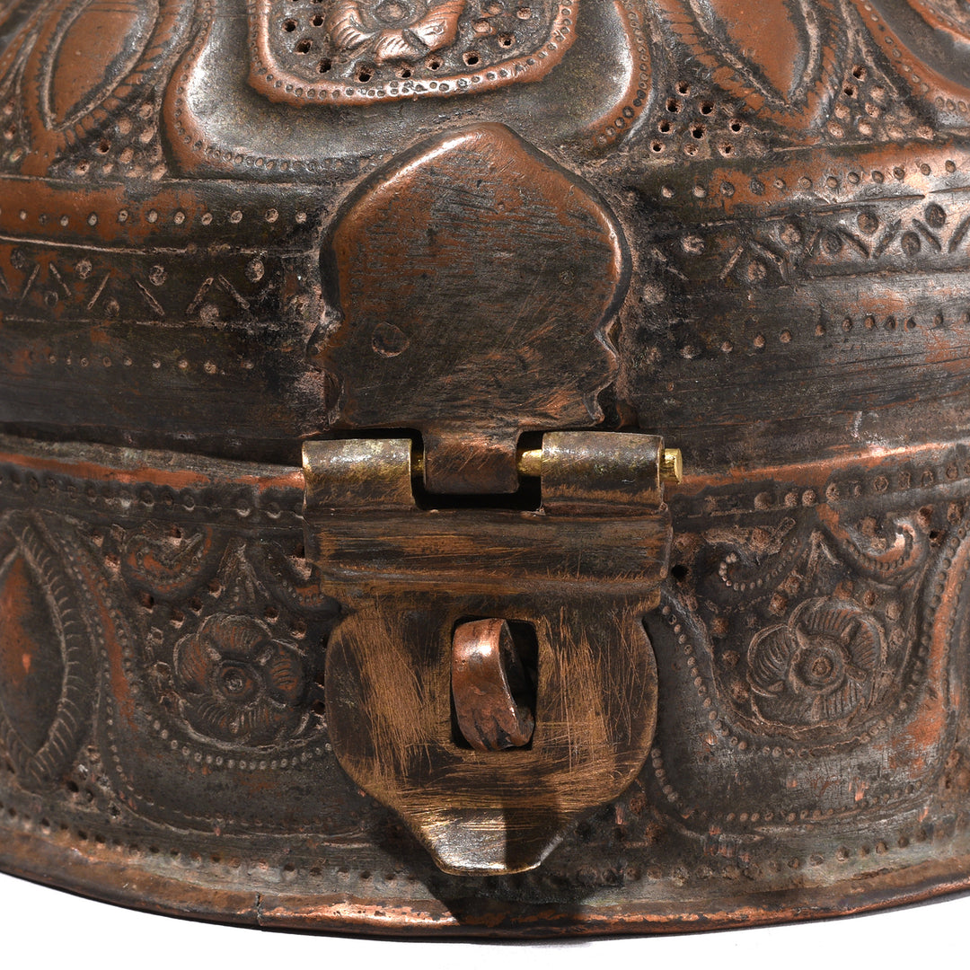 Latch Detail From Antique Indian Islamic Style Copper Paan Box Paandan From Kashmir | Indigo Antiques