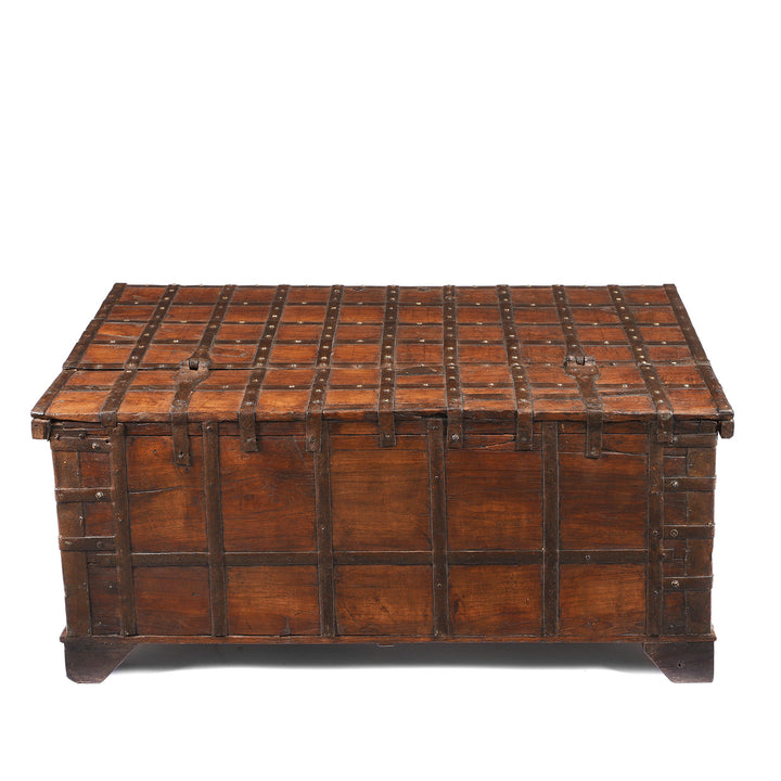 Back Of Antique Iron Bound Indian Chest From Gujarat - 19thC | Indigo Antiques