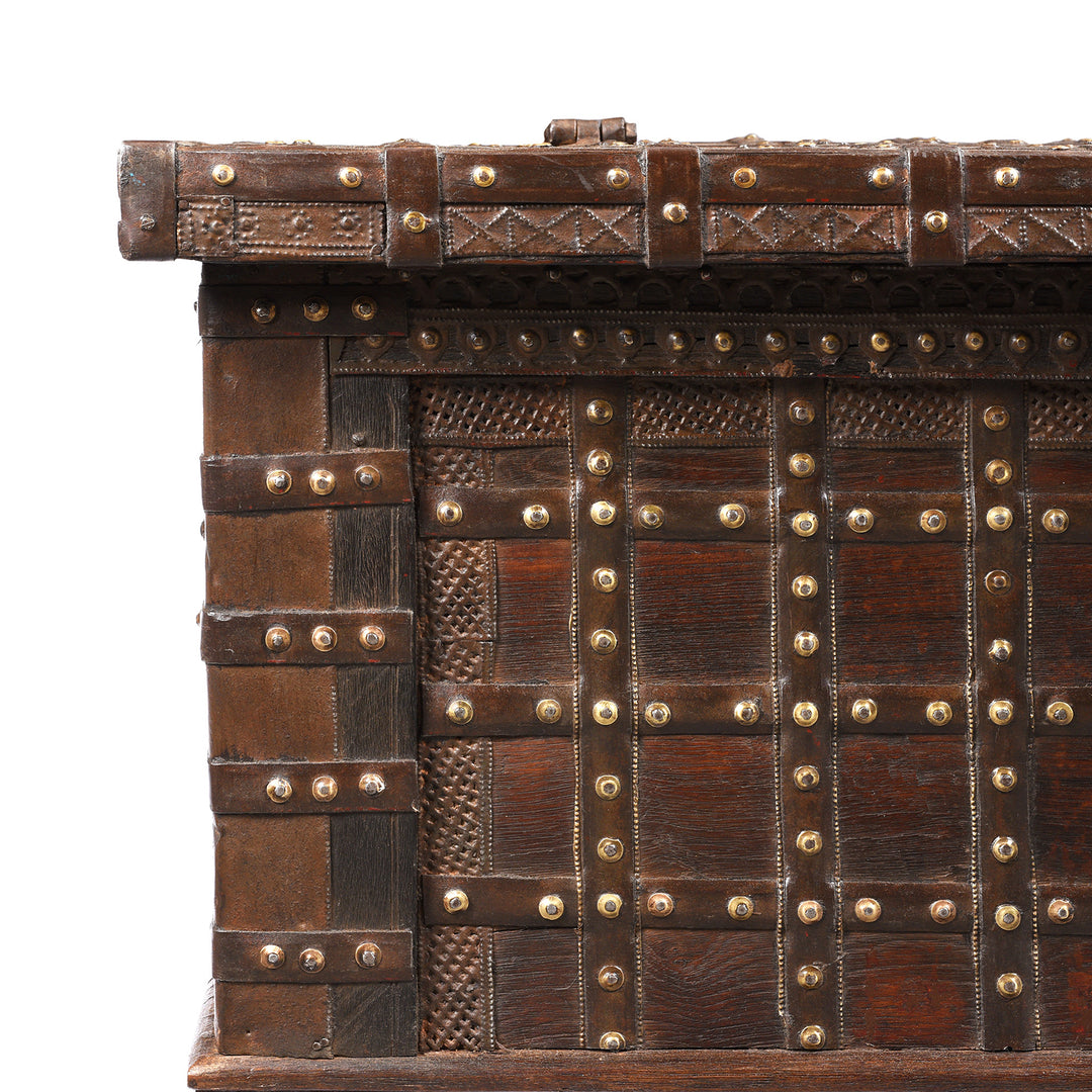Corner Detail From Antique Iron Bound Indian Chest From Gujarat - 19thC | Indigo Antiques