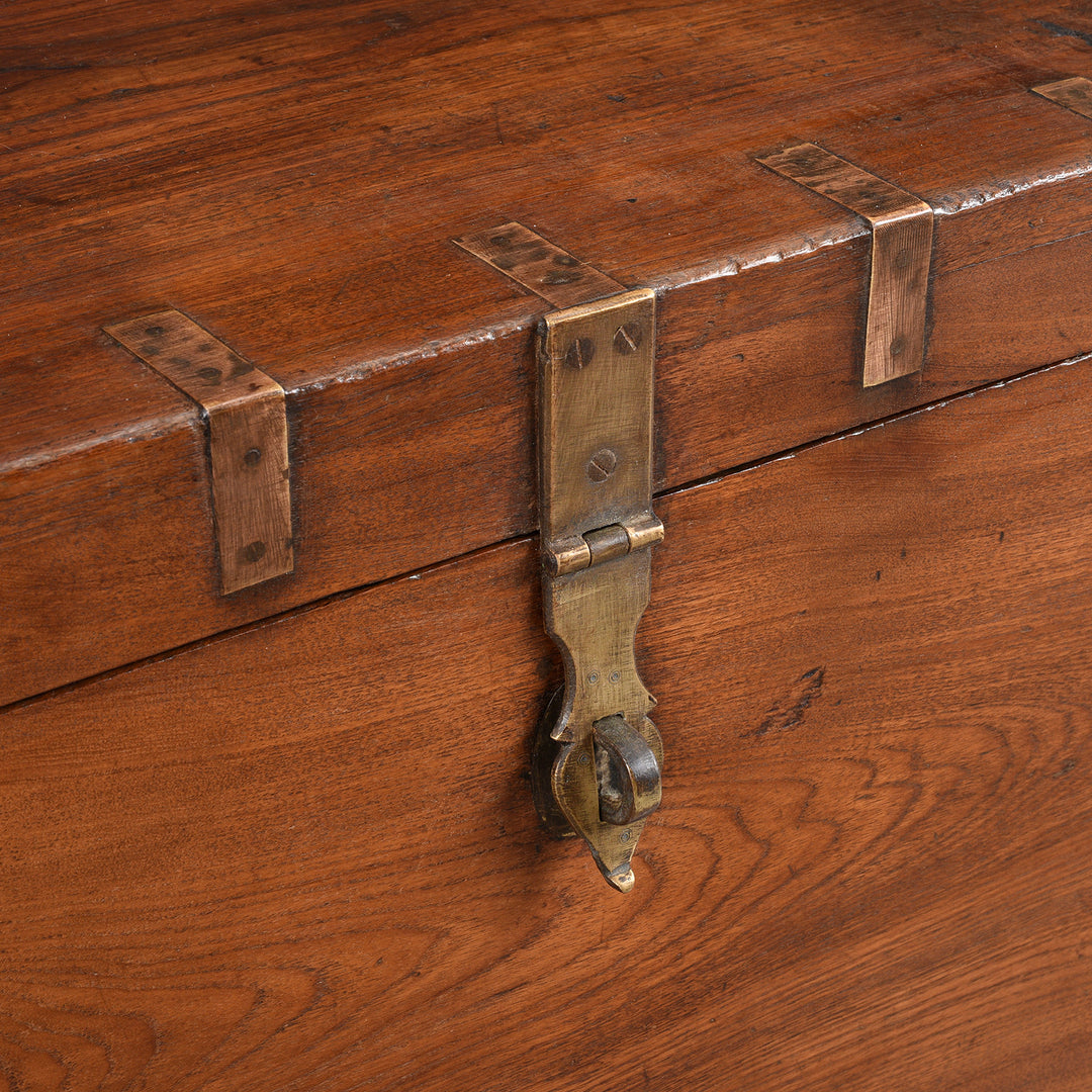 Latch Detail From Antique Brass Bound Teak Indian Military Chest From Rajasthan -19th Century | Indigo Antiques