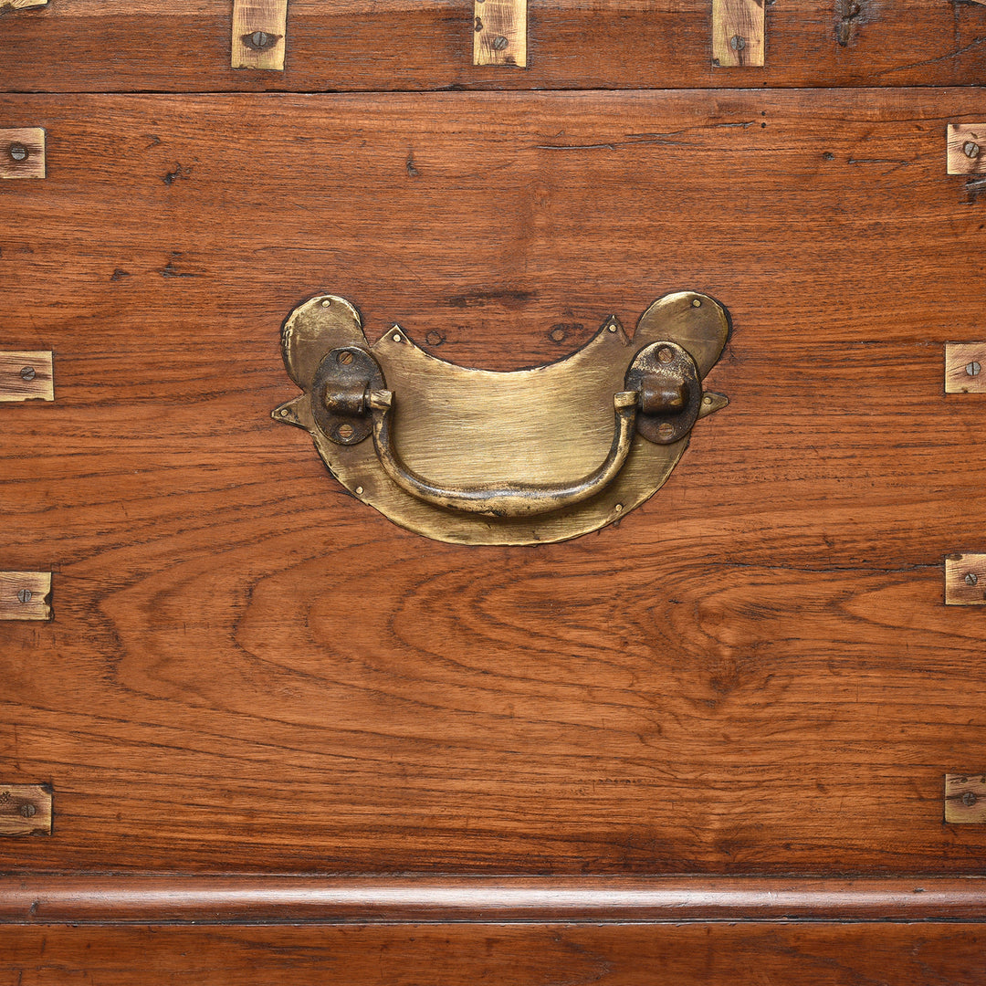 Handle Detail From Antique Brass Bound Teak Indian Military Chest From Rajasthan -19th Century | Indigo Antiques
