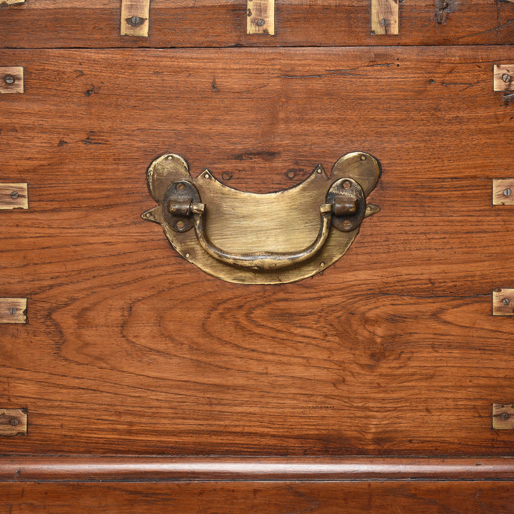 Handle Detail From Antique Brass Bound Teak Indian Military Chest From Rajasthan -19th Century | Indigo Antiques