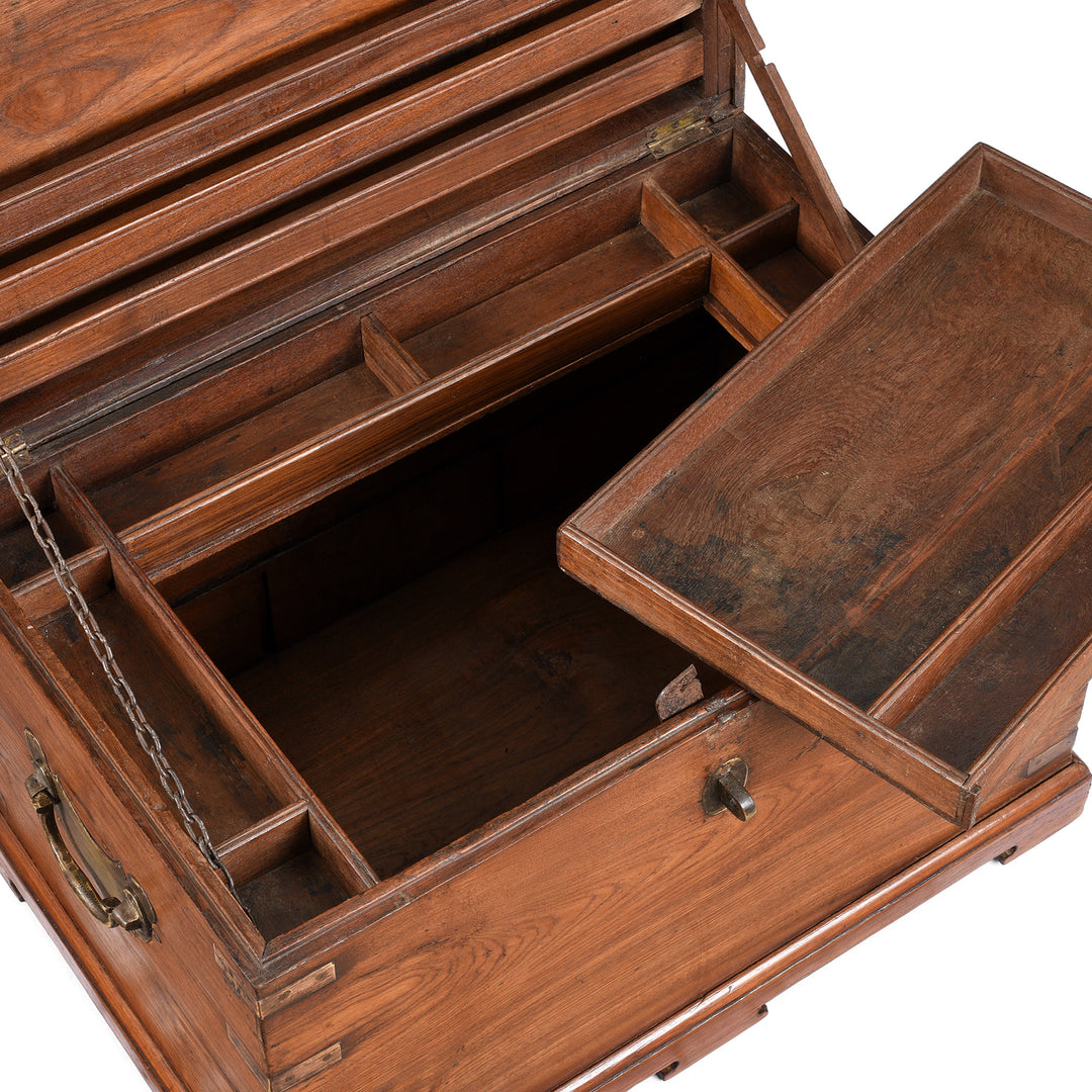 Interior Compartment View From Antique Brass Bound Teak Indian Military Chest From Rajasthan -19th Century | Indigo Antiques