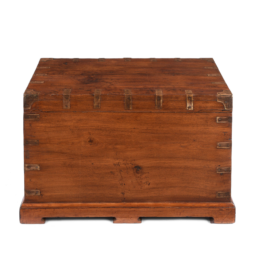 Back Of Antique Brass Bound Teak Indian Military Chest From Rajasthan -19th Century | Indigo Antiques