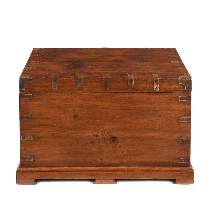Back Of Antique Brass Bound Teak Indian Military Chest From Rajasthan -19th Century | Indigo Antiques