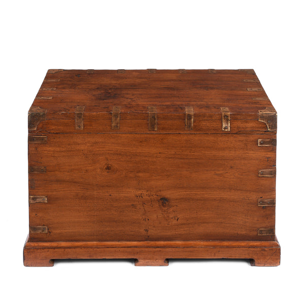 Brass Bound Teak Military Chest From Rajasthan -19th Century