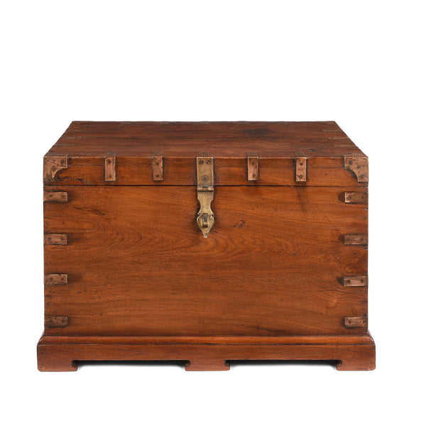 Brass Bound Teak Military Chest From Rajasthan -19th Century