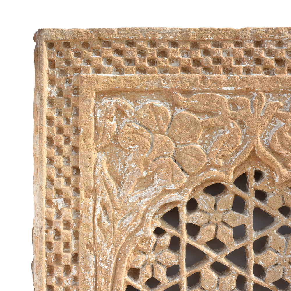 Corner Detail Of Old Carved Indian Stone Jali Panel From Rajasthan - 19thC | Indigo Antiques